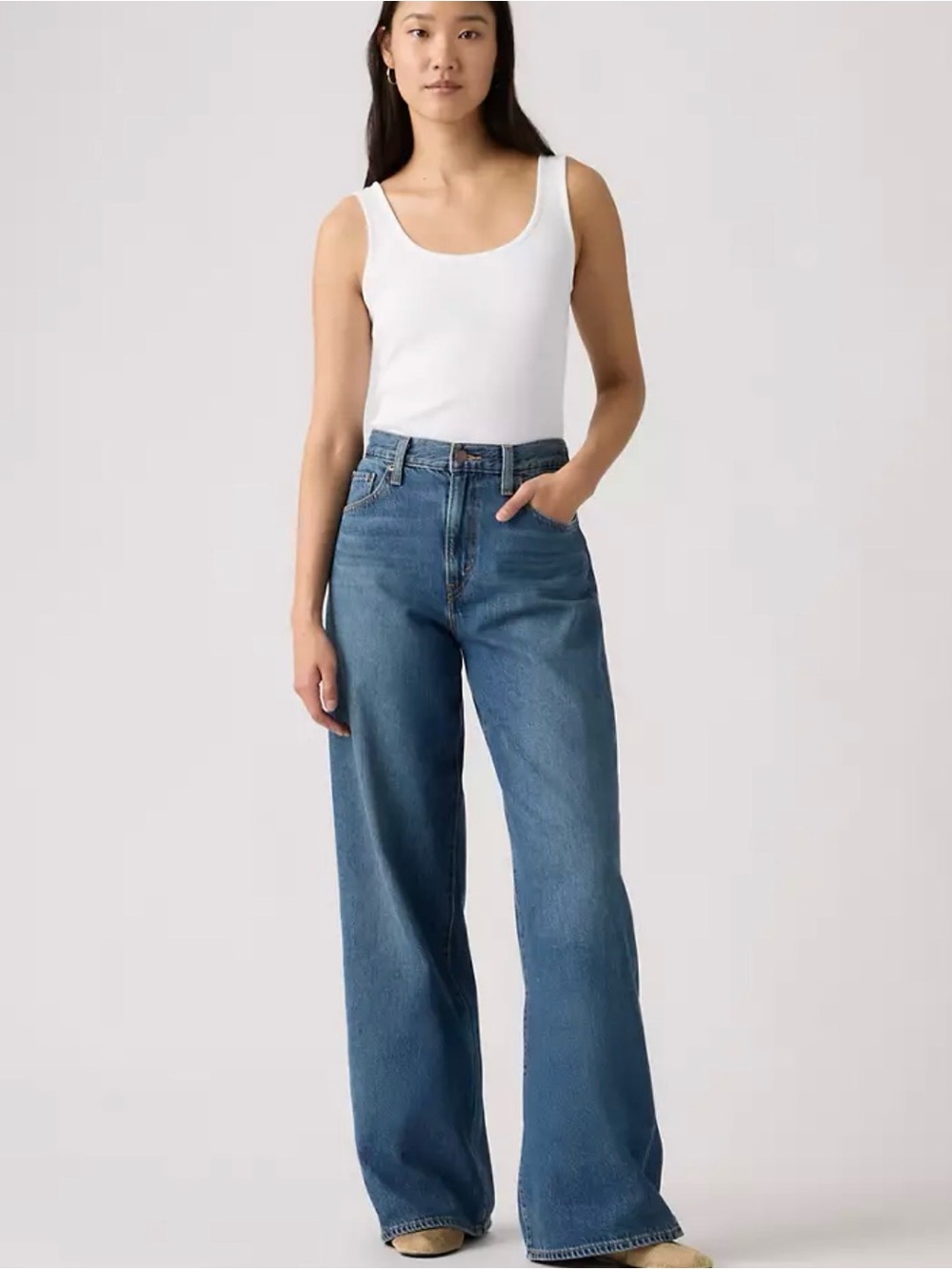 Levi's Mid-Blue Cinch Wide Leg High-Rise Jeans